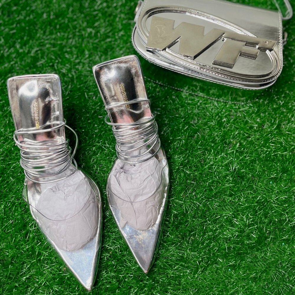 Silver Shoulder Bag & Pointed Lace Up Heel Set